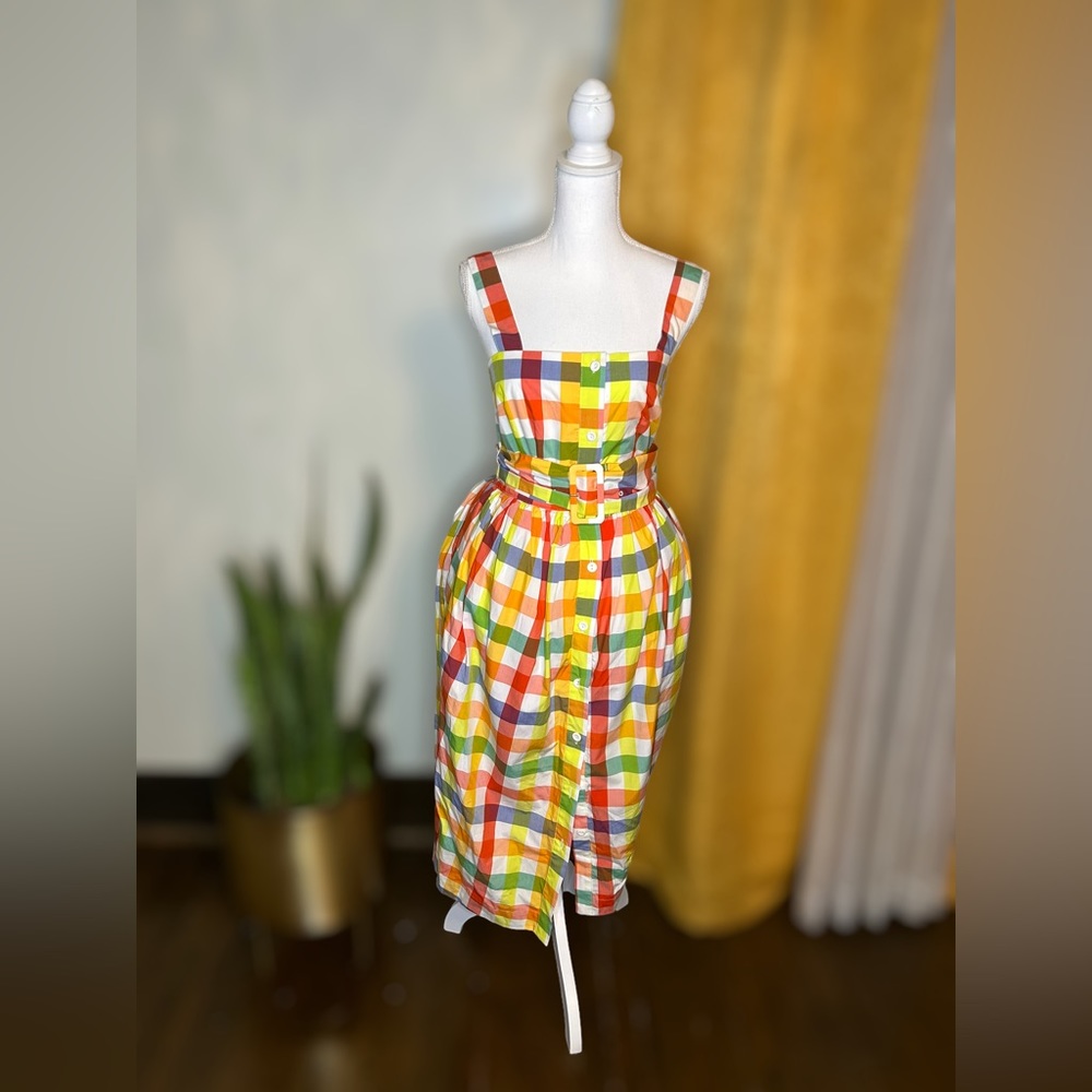 Christopher John Rogers x Target Plaid Colorful Rainbow Button Sleeveless Dress